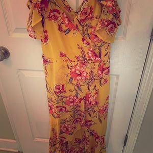 EYESHADOW golden floral summer dress with straps